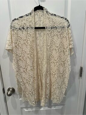 Lace Open-Front Kimono in Ivory Boho Festival Tie Panels